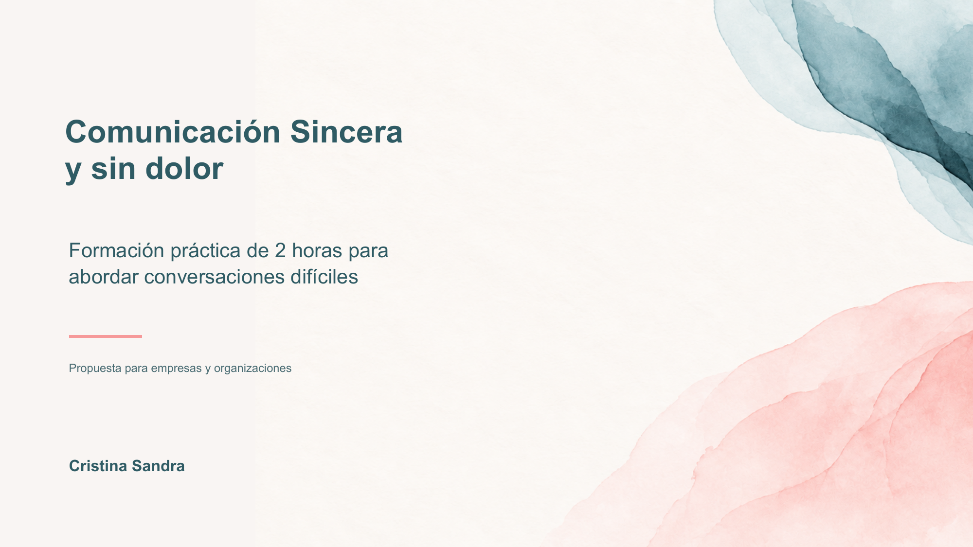 Portada de la formación Comunicación Sincera y sin dolor, con una acuarela en tonos petróleo y coral